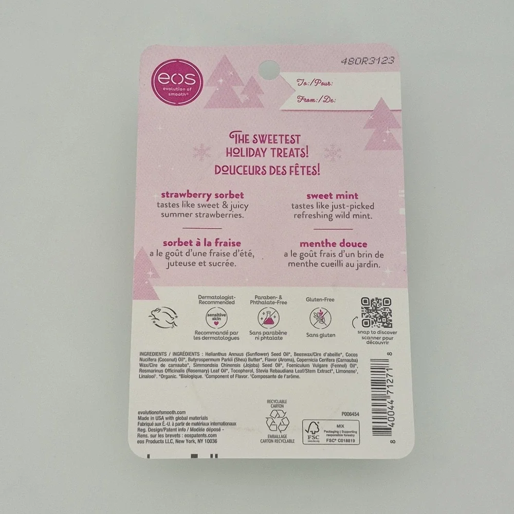 EOS Strawberry Sorbet & Sweet Mint Organic Lip Balm Holiday Collection BRAND NEW